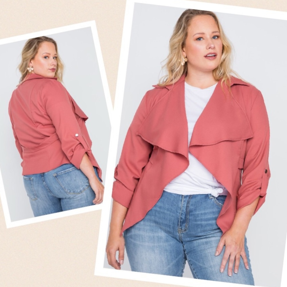 Open Draped Front Terra Cotta Jacket Plus Size 1X